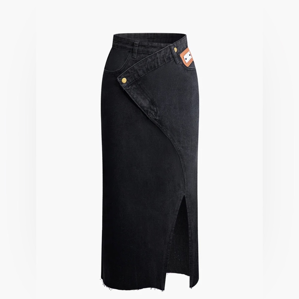 Wrap Split Denim Midi Skirt
